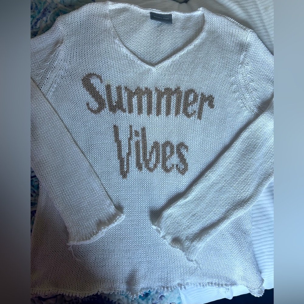Wooden Ships cotton knit distressed sweater